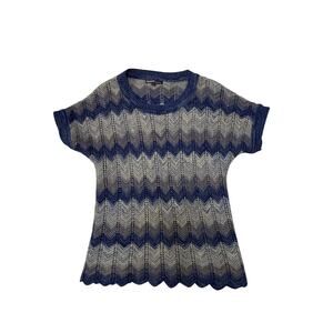 Vintage Berretti Italy Chevron Zigzag Knit Top Wool Blend Blue Gray